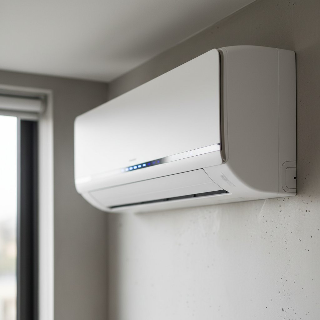 Airconditioning installatie bij bakstenen woning in Vlaanderen