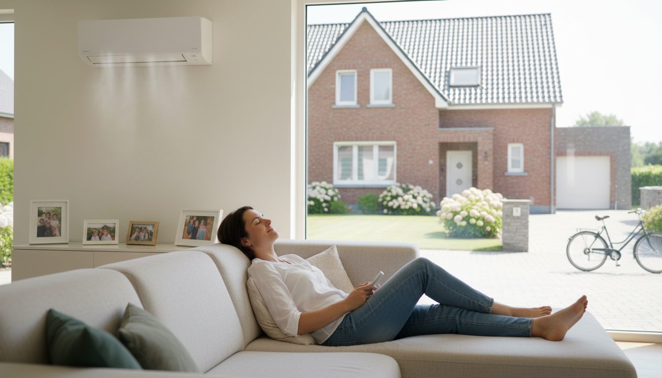 Airconditioning installatie bij bakstenen woning in Vlaanderen