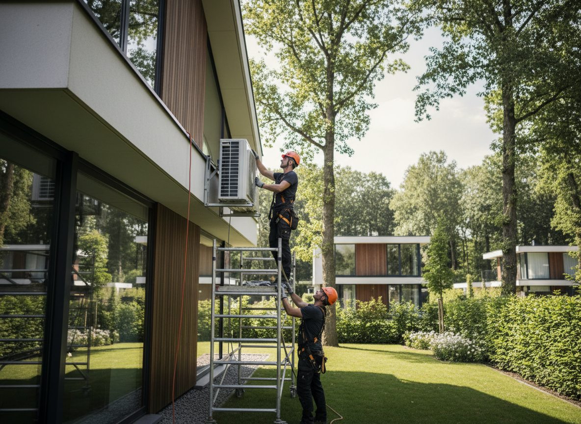 Airconditioning installatie bij bakstenen woning in Vlaanderen