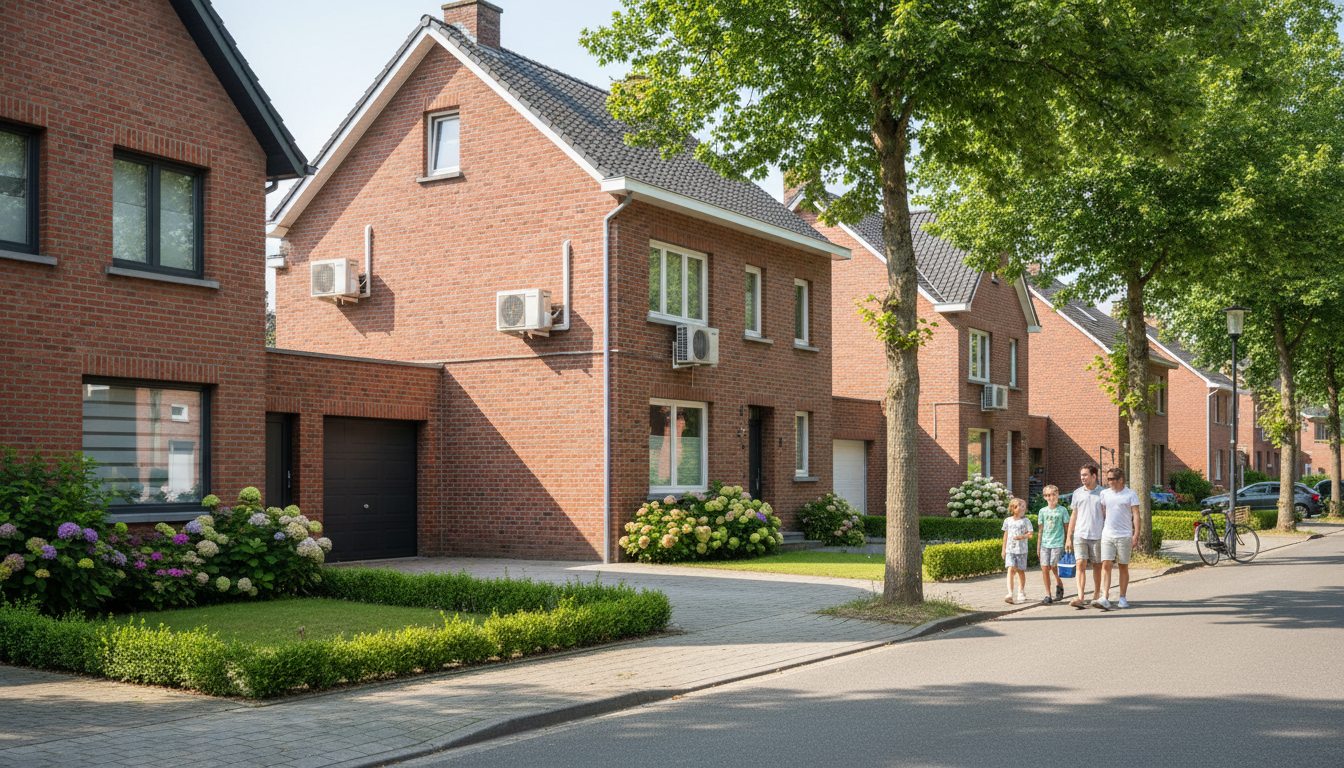 Airconditioning installatie bij bakstenen woning in Vlaanderen