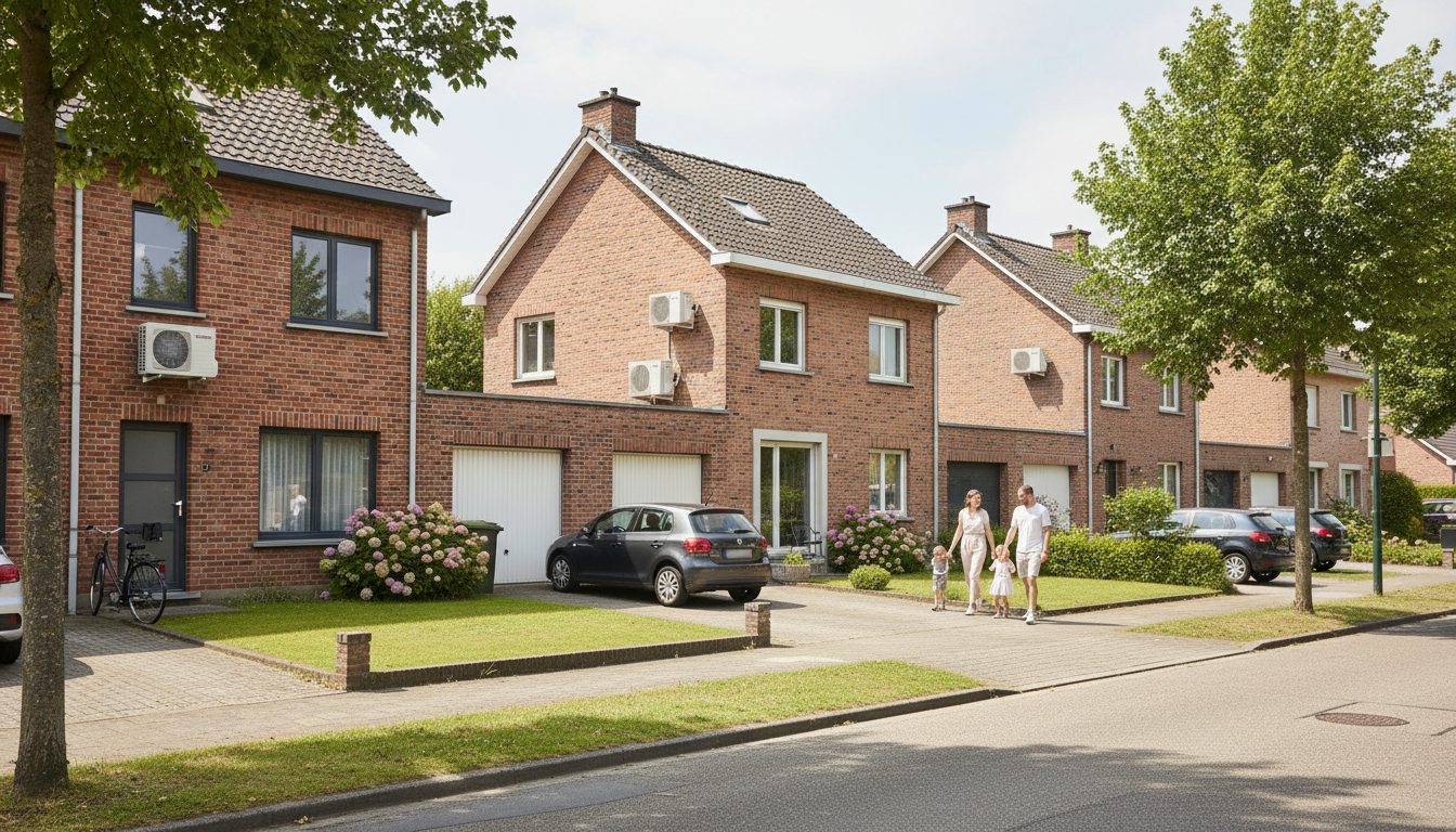 Airconditioning installatie bij bakstenen woning in Vlaanderen