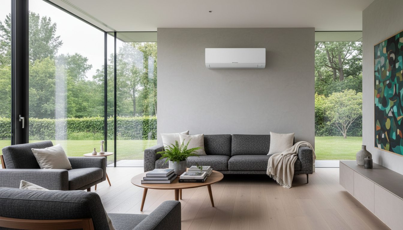 Airconditioning installatie bij bakstenen woning in Vlaanderen