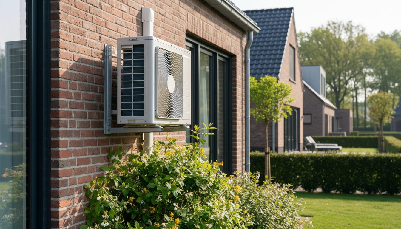 Airconditioning installatie bij bakstenen woning in Vlaanderen